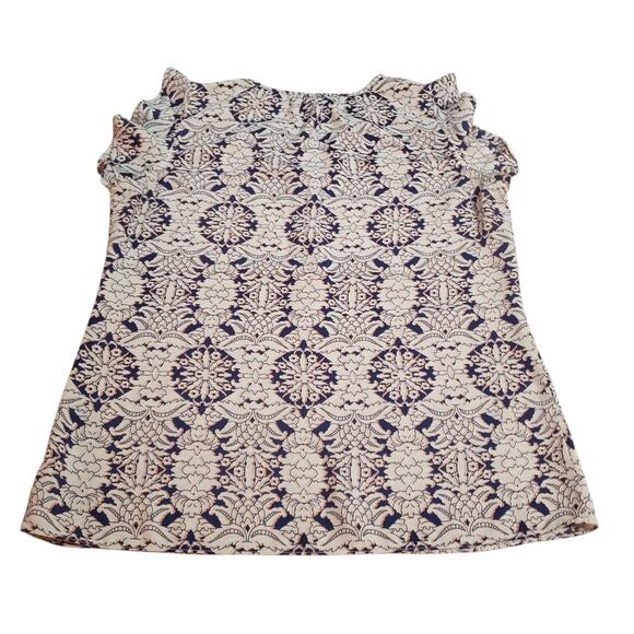 Cabi Flutter Sleeve Blouse  M Ivory Multicolor Geometric Print Romantic Top - Picture 5 of 9